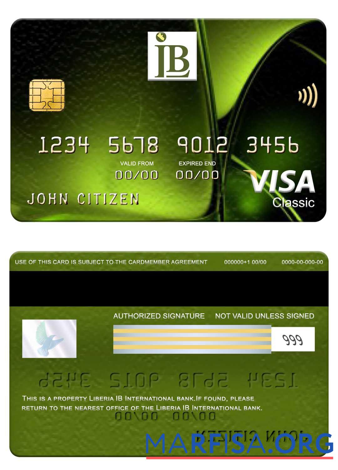 Downloadable Liberia IB International Bank visa classic card real example